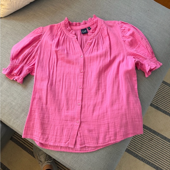 GAP Tops - GAP Women’s Hot Pink Cotton Smocked Pouf Sleeve Blouse Large